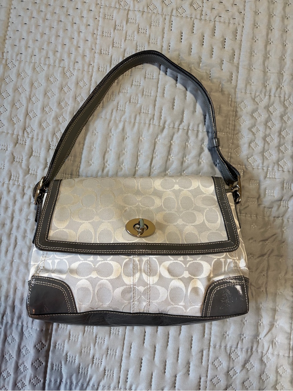 Coach silver Signature Jacquard Shoulder Bag with Gray Trim